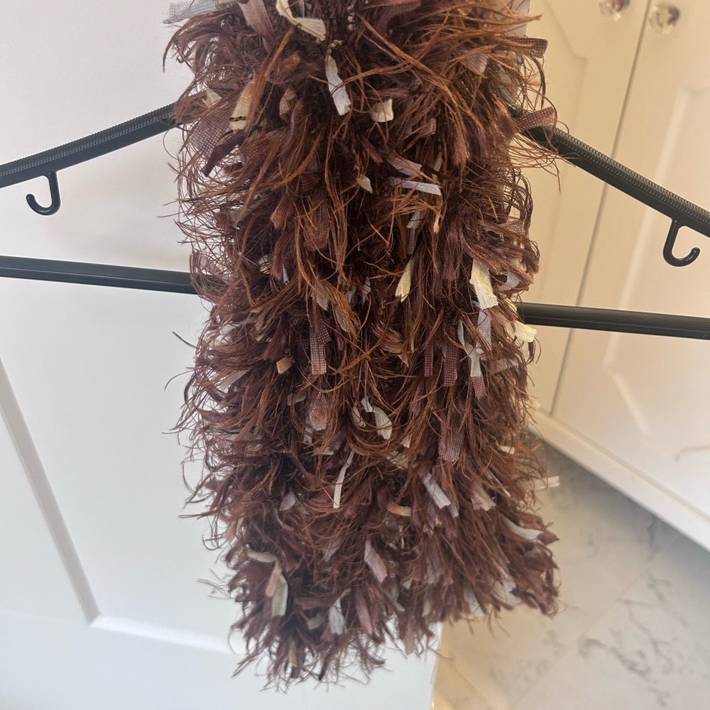 Brown and Cream Women's Handmade Scarf